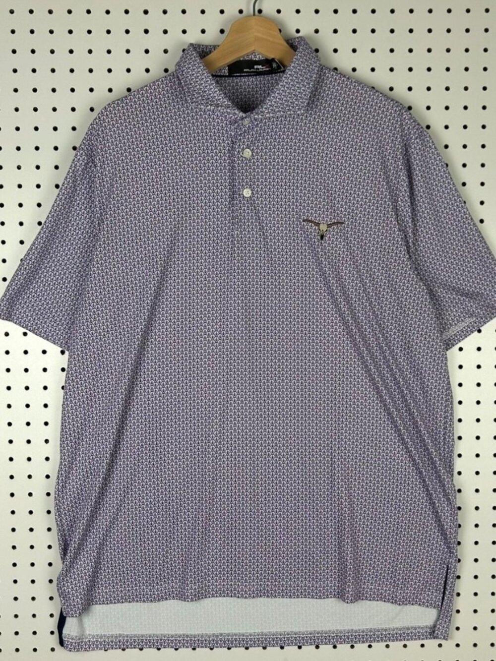 Ralph Lauren‎ RLX Polo Shirt Men's Large Purple Pattern Print Longhorn Golf Club
